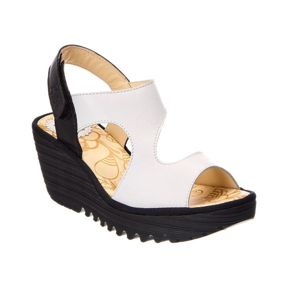 Fly London Leather Wedge Sandal, White